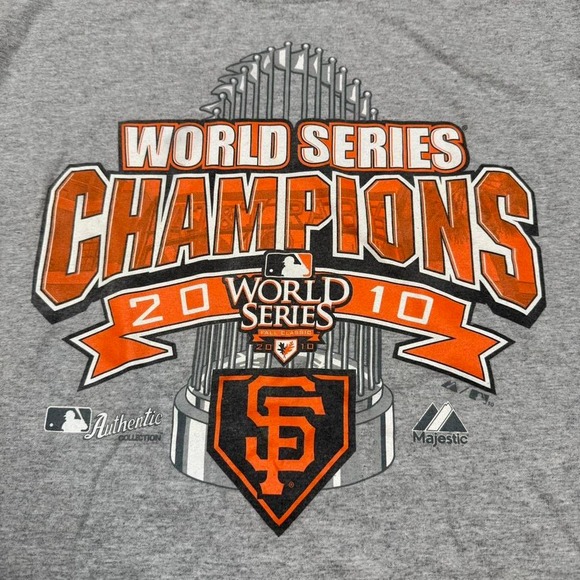 Vintage 2010 San Francisco Giants World Series Gray Graphic Baseball Shirt - Picture 2 of 5